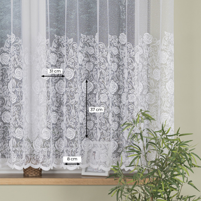 Firanka żakardowa ze wzorem na samym dole, wys 160cm, kolor biały